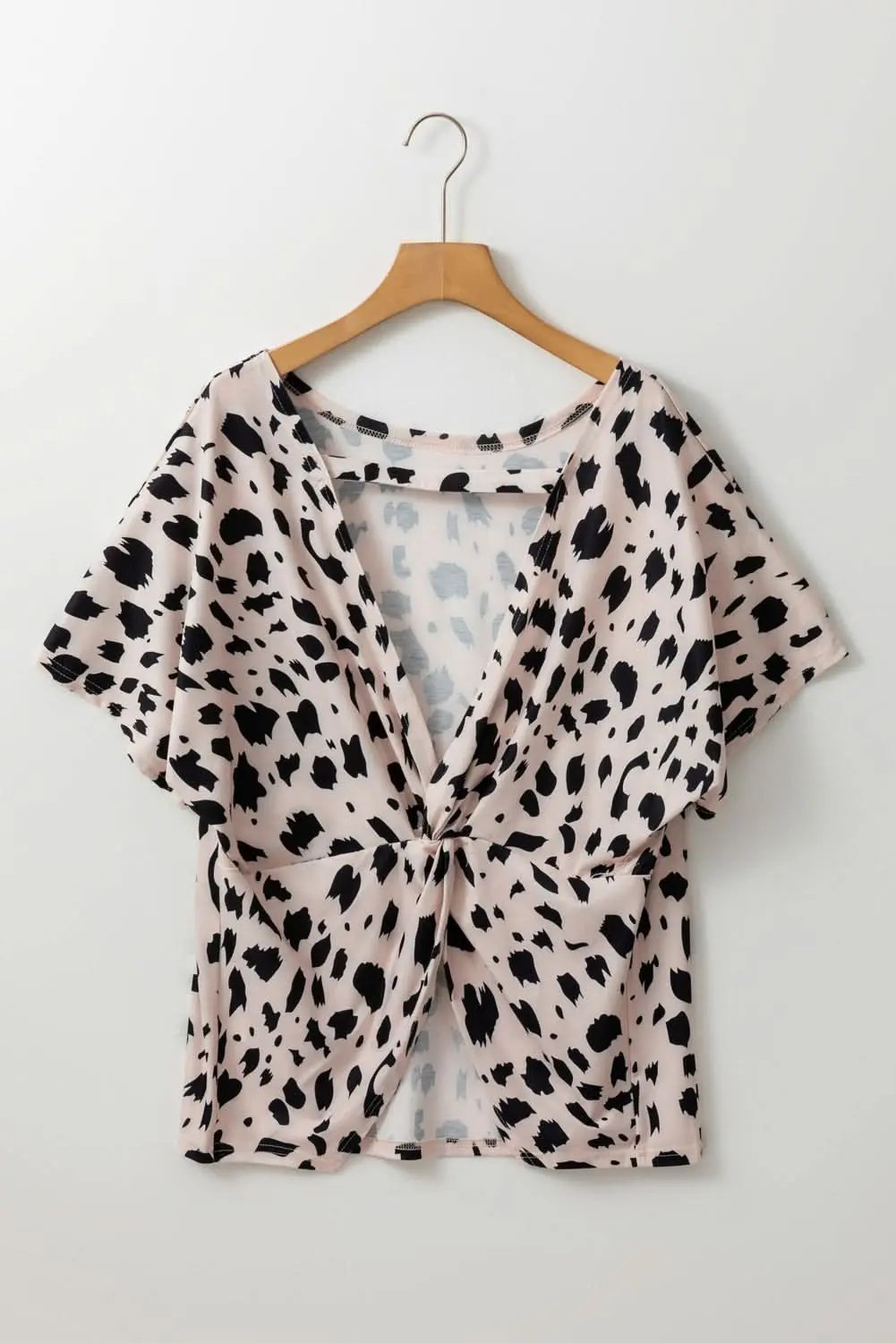 Khaki Leopard Print Twist Open Back Plus Size Top - Love Salve